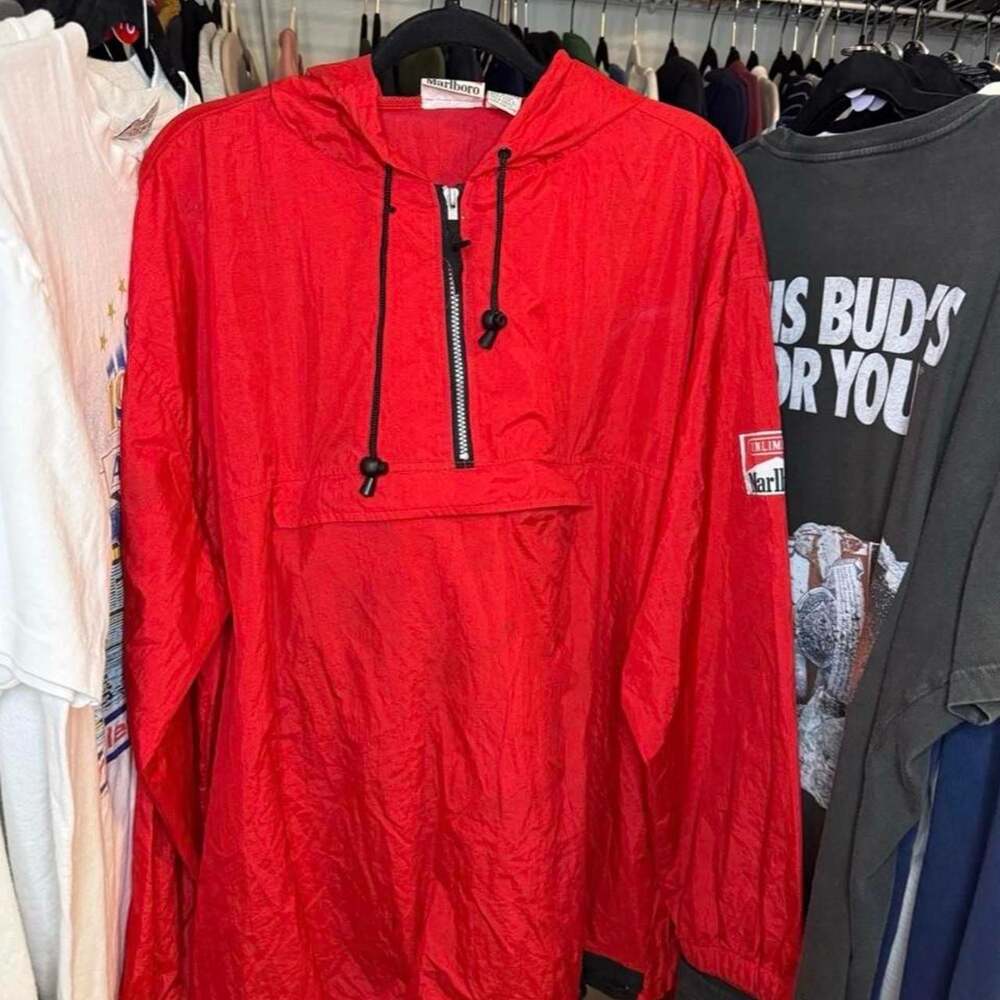 Marlboro Unlimited Red Nylon Windbreaker Pullover Jacket